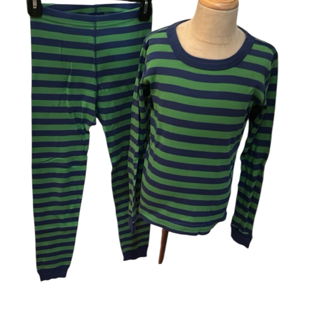 Hanna Andersson Unisex Kids Organic Cotton PJs Blue Green Striped Longjohn Set